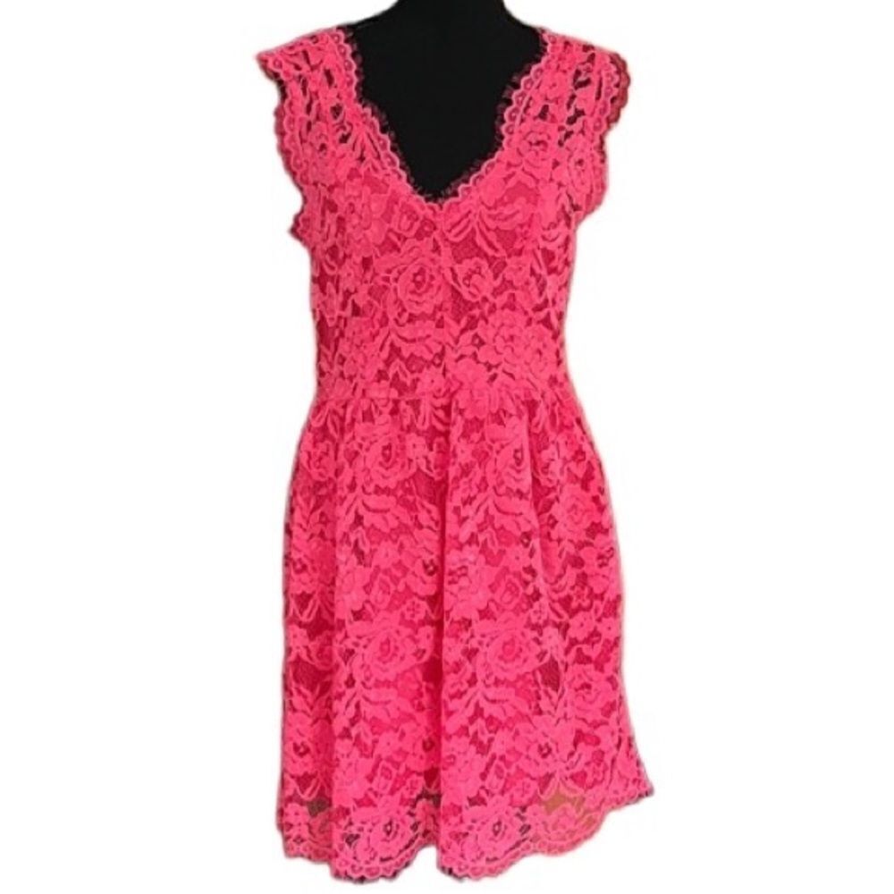the letter coral floral lace v neckline sleeveless fit & flare style dress szM.
